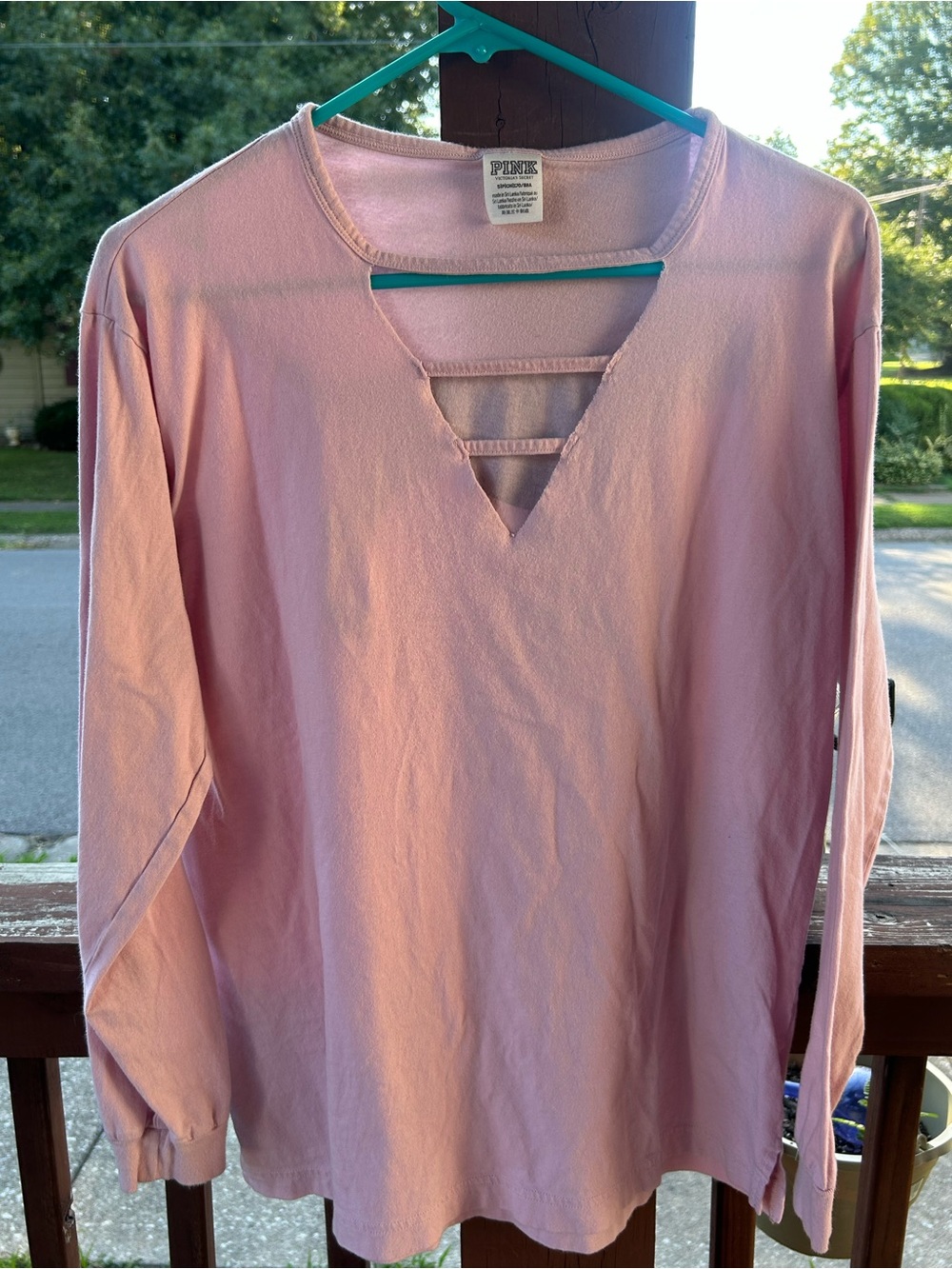 PINK Victoria's Secret Light Pink Long-Sleeve Ladder V-Notch Top